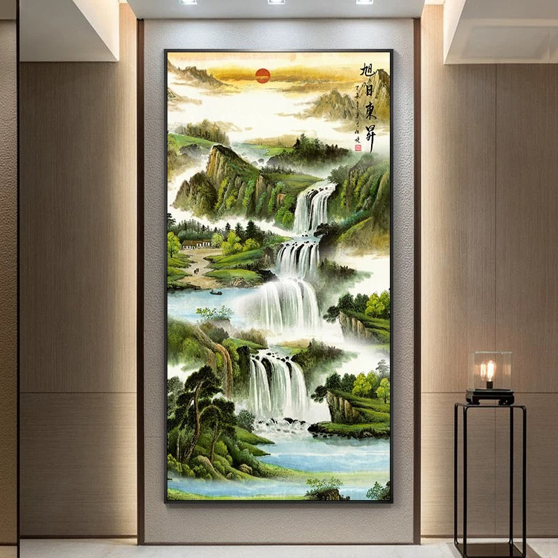 山水画 多叠瀑吉运山水